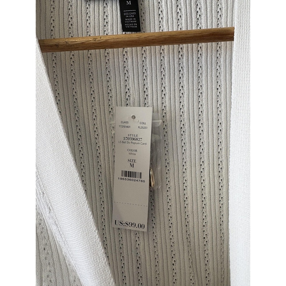 White House Black Market Cardigan Womens Medium White Ruffle Button Long Sleeve - Picture 3 of 7